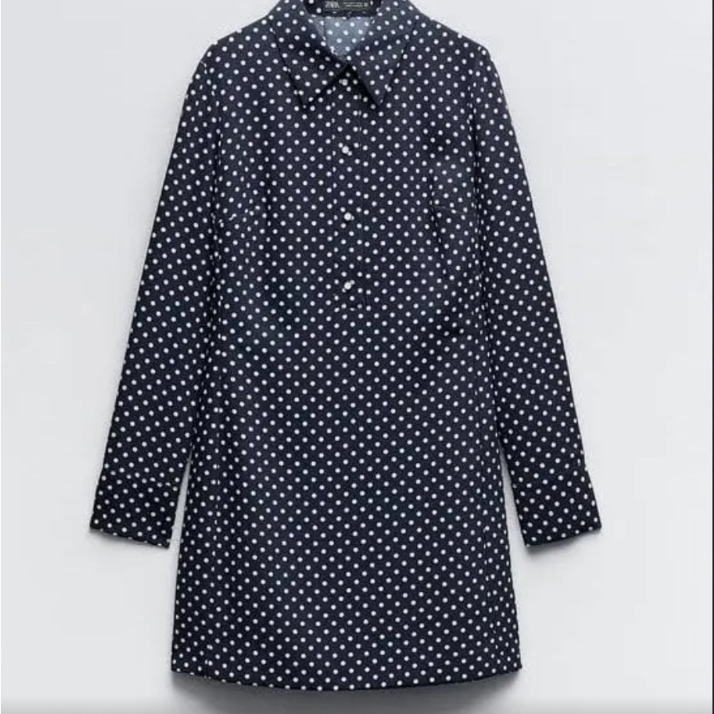 ZARA navy and white polka dot short dress